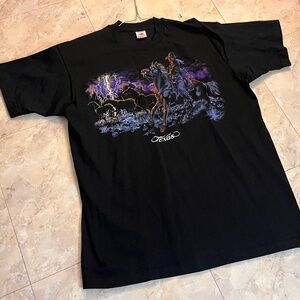 Vintage 90’s Texas Western Fantasy Cowboy Tshirt XL Black Horses Mens